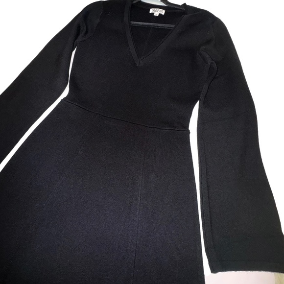 ARGENT Merino Wool A-Line Dress Rich Sweater Dress Black V-Neck Open Sleeve Nwot - Picture 4 of 12